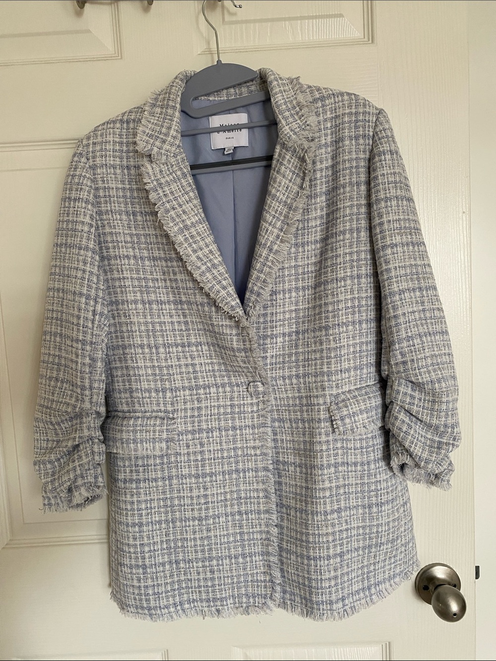 Light Blue & White Tweed Single-Button Blazer